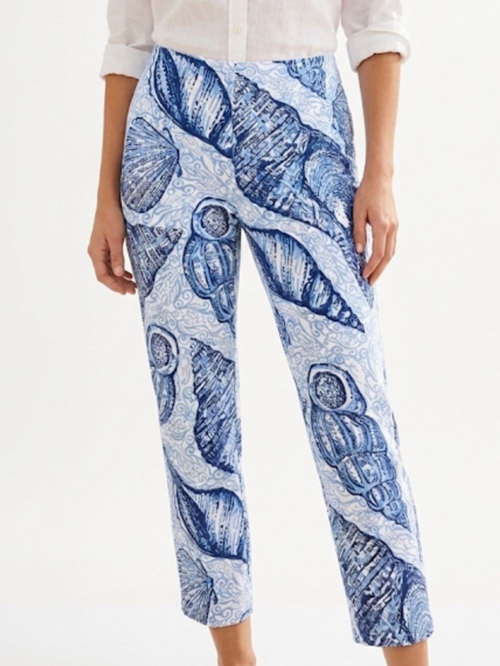Lilly Pulitzer Blue Seashell Print Ankle Pants Nautical Coastal 4 (Waist 31)
U